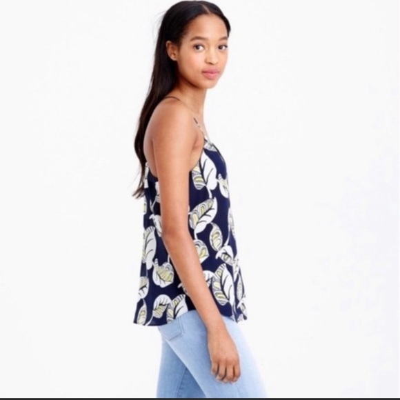 J Crew Carrie 100% silk cami top strappy tank tropical leaf print navy blue 4 - Picture 2 of 12